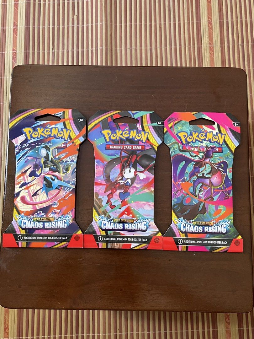 Pokemon TCG Mega Evolution Chaos Rising Booster Packs (Category: Card Packs) located in Manila. Submitted by grailsbypablo (Listing ID 1439432207, Image 2). Description: Price for attention only. Message me for more details Sealed Pokemon TCG Mega Evolution Chaos Rising booster packs. 2X 4 pcs Booster Pack Art Set 3 pcs Sleeved Loose Booster Packs 1x Blister Pack with Charmeleon Promo Card (SOLD) .