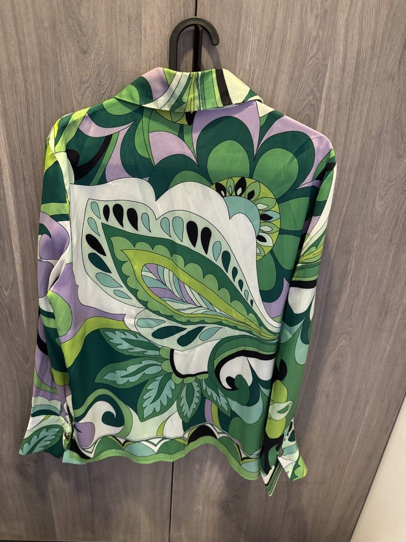 Printed Green Top and Skirt Set (Category: Sets or Coordinates) located in Taguig. Submitted by kittychum (Listing ID 1439582461, Image 3). Description: SOLD AS SET - LYW WOMAN top and skirt set - Top: Size Small, button-down, long sleeves (fits Medium) - Print: Green, purple, and white - Skirt: Matching print and design - Skirt Size: Large.