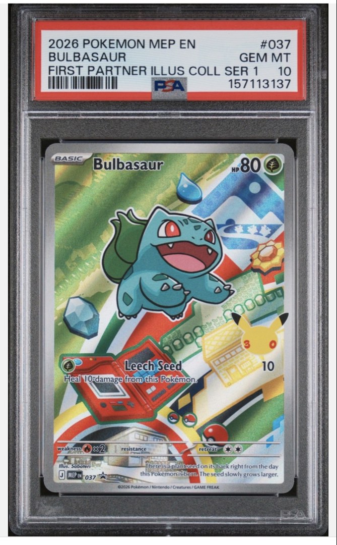 PSA 10 Bulbasaur First Partner Illustration Rare with Pikachu Cameo ...