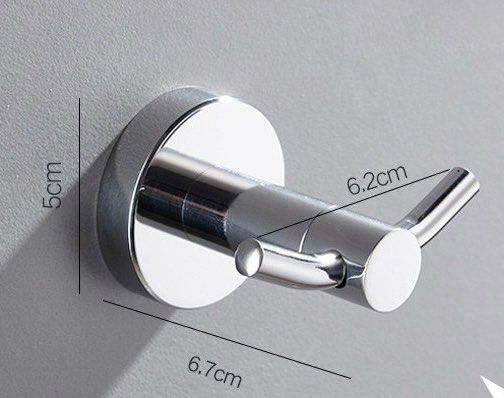 Robe Hook (Category: Bathroom & Kitchen Fixtures) located in Makati City. Submitted by monkeykingo (Listing ID 1439531215, Image 1). Description: - Chrome bathroom hook - Double hook design - Ideal for towels, robes, etc. - Circular base - Dimensions: 6.7cm (W) x 6.2cm (L) - Base diameter: 5cm.