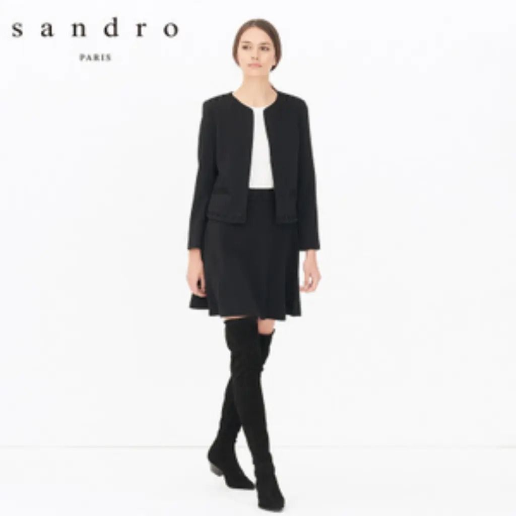 Sandro Paris Lace-up Wool Jacket XS/S (Category: Coats, Jackets and Outerwear) located in Antipolo. Submitted by bentakahitanoano (Listing ID 1439479578, Image 3). Description: Still in good condition This is a Sandro Black Wool Lace-Up Blazer, a sophisticated piece known for its blend of classic tailoring and edgy, decorative details. Size 40 can fit XS/S Pit to pit 19.5 Length 20.5 Design: A collarless, open-front silhouette with a clean, round