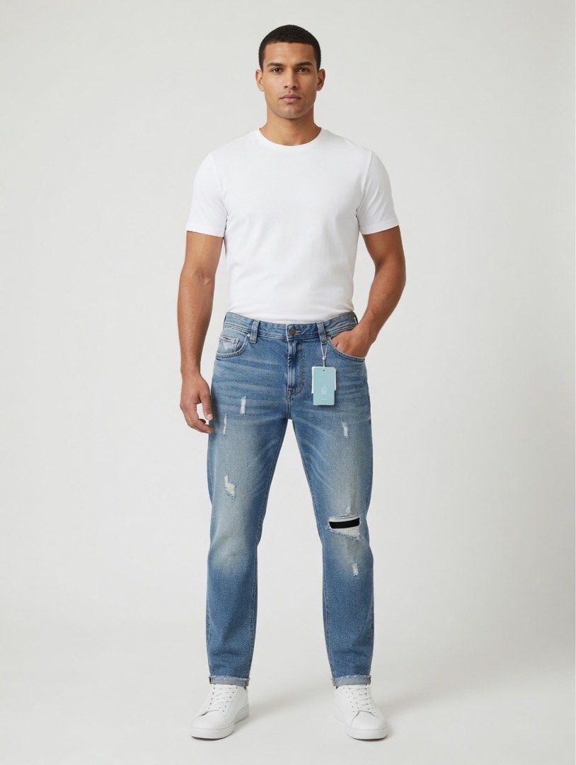 Springfield Distressed Jeans W36 (Category: Jeans) located in Makati City. Submitted by stephdzn (Listing ID 1439484725, Image 1). Description: - Springfield jeans - Light blue wash with distressed details - Size: W36 - Original price: P3,450 (tag included) - Classic five-pocket design - Button closure - Straight leg fit.