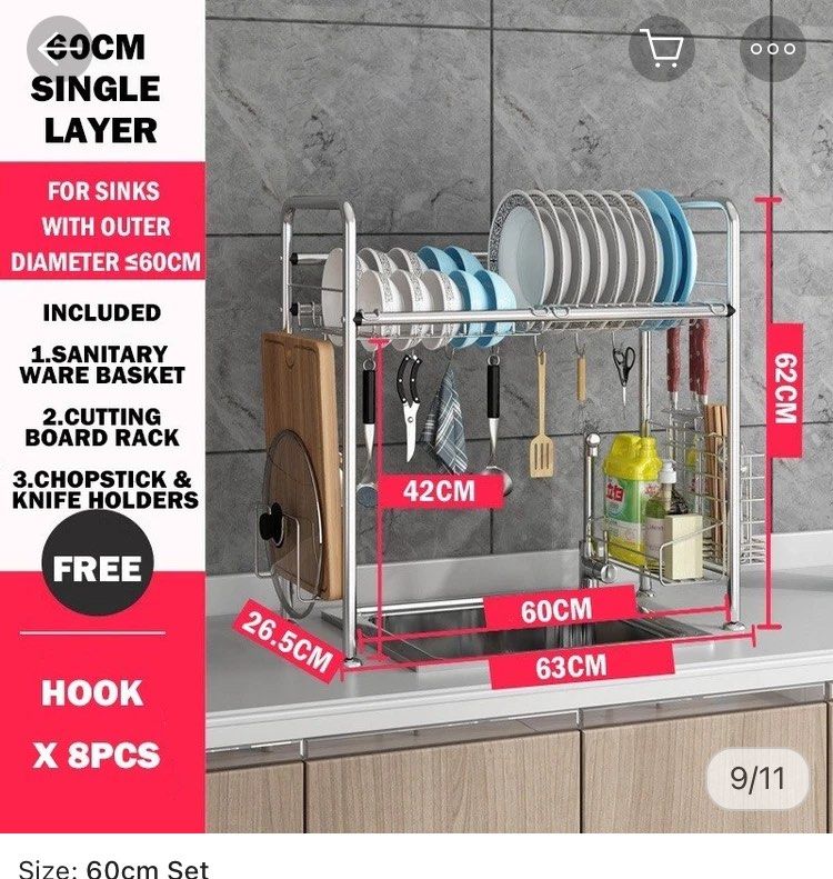 Stainless Steel Single Layer Dish Rack - 60cm462430733830737920