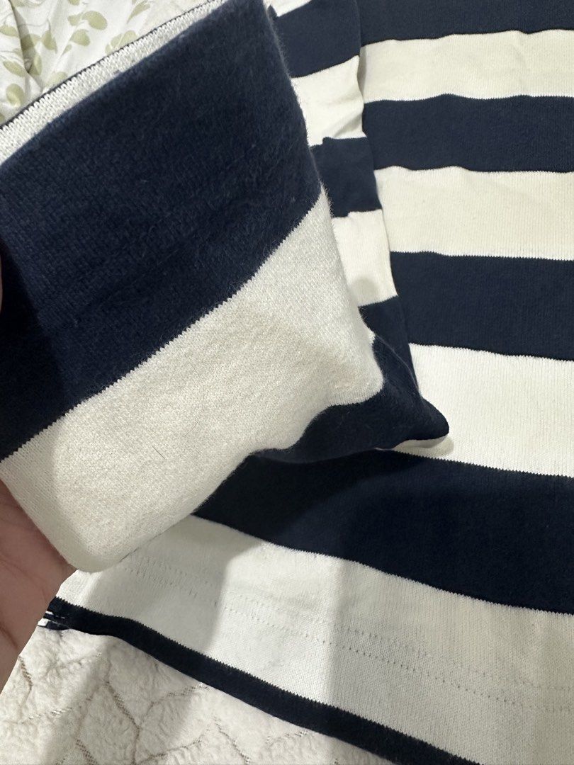 Striped Long Sleeve Shirt (Category: Longsleeves) located in Manila. Submitted by fridaydeleon (Listing ID 1439539242, Image 3). Description: - Navy blue and white striped long-sleeved shirt - Classic round neckline - Relaxed, comfortable fit - Versatile for casual outfits.