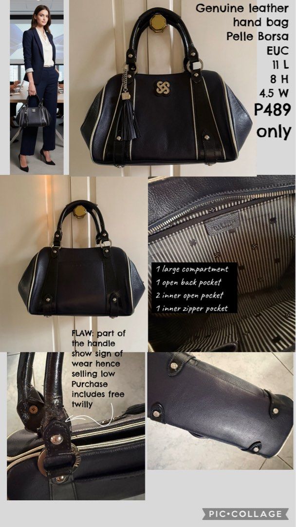Structured combine Genuine Leather Handbag (Category: Luxury Bags & Wallets) located in Muntinlupa City. Submitted by 88michsy (Listing ID 1439605669, Image 1). Description: G3nu!n3 le@th3r hand bag Can add sling 1 large compartment 1 inner zipper closure 2 inner pocket 1 back pocket dimensions is provided in the post 😊 Please comment ‘sold’ __ only if you’re certain about the item.❤️ Feel free to ask questions🥰 First paid , first served basis 