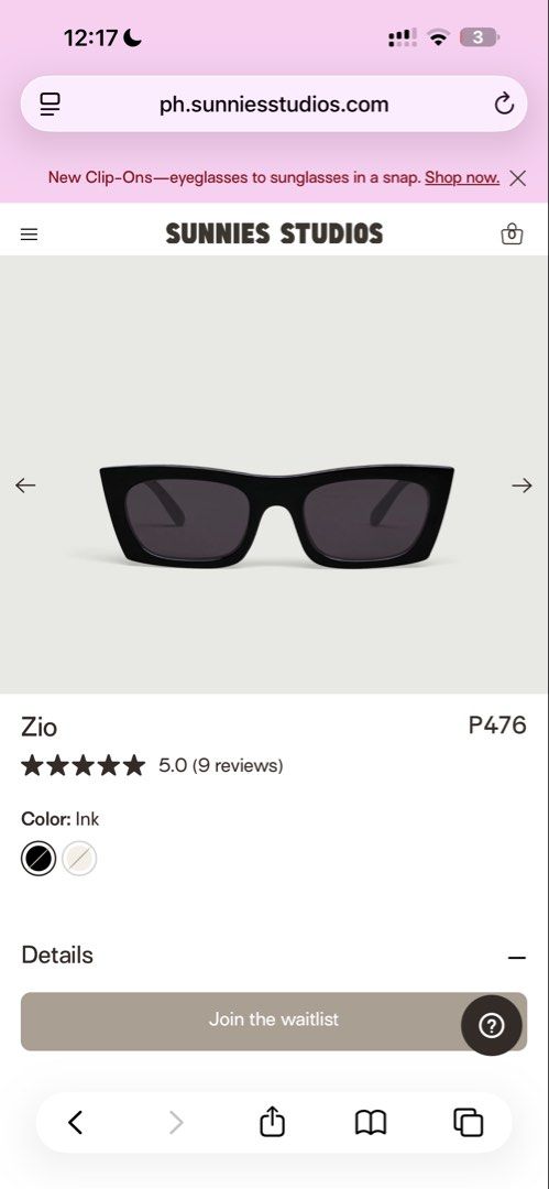 Sunnies Studios - Sunglasses - ZIO (Ink) (Category: Sunglasses & Eyewear) located in Malolos. Submitted by fldca (Listing ID 1439525353, Image 2). Description: - no flaws - used once only - rfs: decluttering - MOP: Gcash, GoTyme, Seabank/Maribank - MOD: J&T (sf c/o buyer).