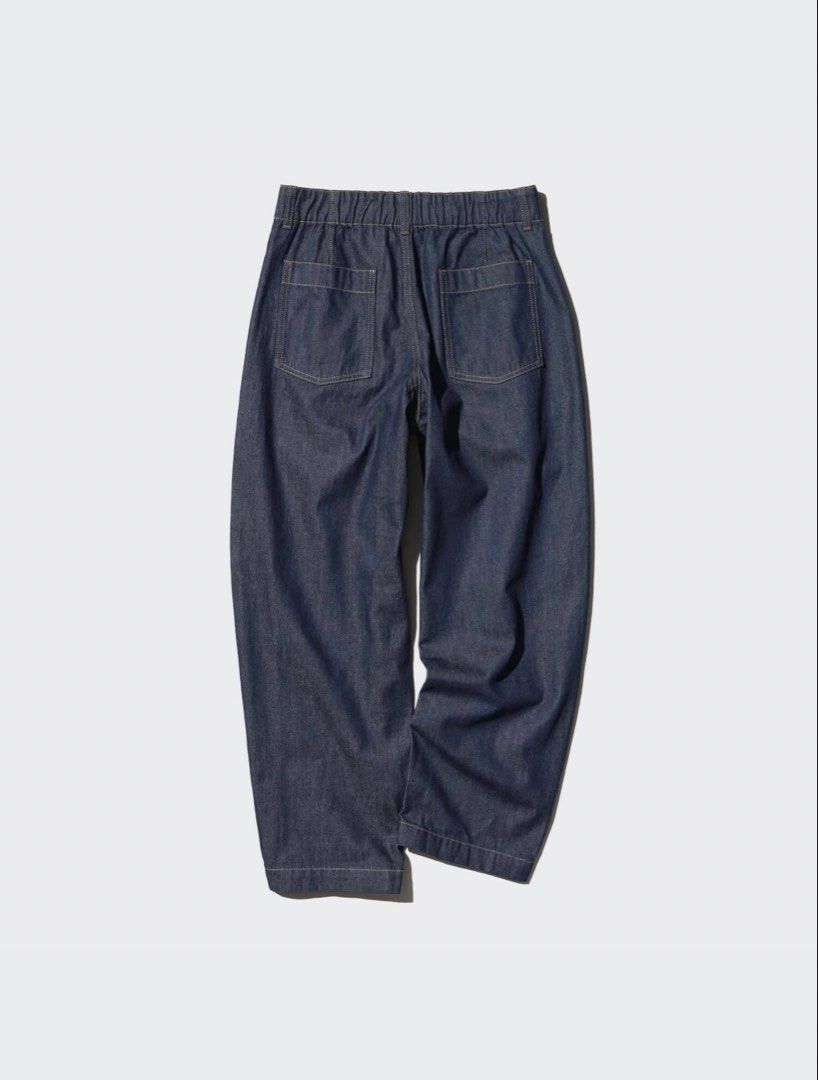 Uniqlo Curved Baker Pants (Category: Other Bottoms) located in Mandaluyong City. Submitted by meridaaa (Listing ID 1439439603, Image 3). Description: - Uniqlo Curved Baker Pants - Relaxed fit - Wide leg - Button and zip closure - Front and back pockets - Durable fabric - Available colors: Denim (Navy), Natural - Size: S ₱600 each ₱1,000 if you get both colors.