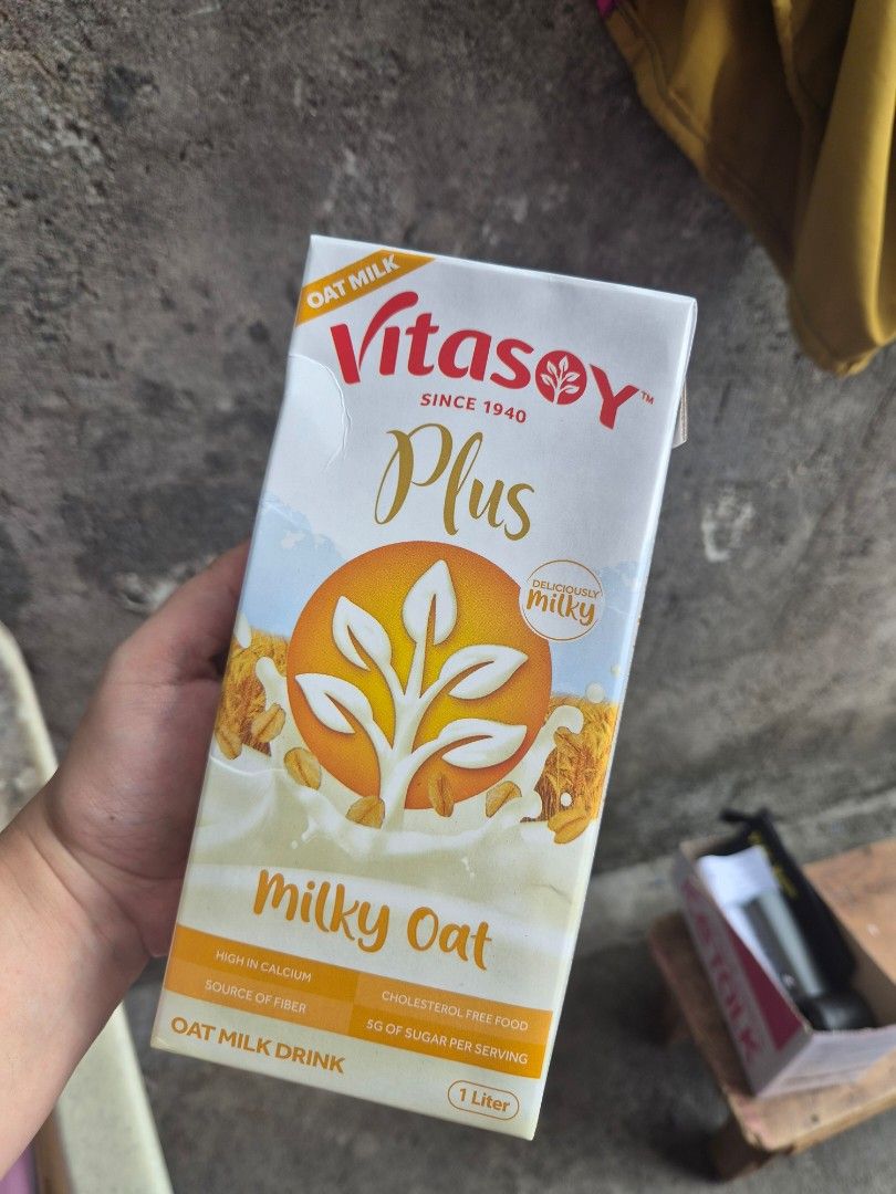 Vitasoy Plus Milky Oat Milk Drink (Category: Health Food, Drinks & Tonics) located in Quezon City. Submitted by Rurikomarie (Listing ID 1439473152, Image 2). Description: FOR SALE!! SUPER SULIT DEALS! Check my page for more sale items! LOCATION: Novaliches, Quezon City - Vitasoy Plus Milky Oat Milk Drink - 1 liter per pack - Expiration Date: November 2026 - Discounted Price: ₱80 (Original Price: ₱126).