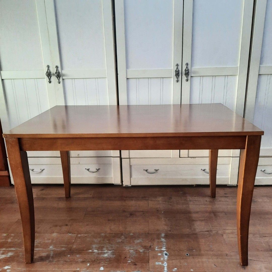 Wooden Dining Table - 120x75x74cm (Category: Tables & Sets) located in Manila. Submitted by ivan_furnitures421 (Listing ID 1439570216, Image 2). Description: - Wooden dining table - Dimensions: L120cm x W75cm x H74cm - Warm wood finish - Sturdy legs - Suitable for small dining areas or workspace - Classic design.
