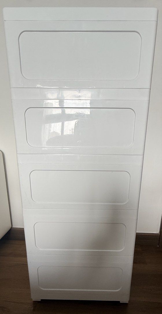 4 Wheels White 5-Tier Plastic Storage Cabinet, Furniture &amp; Home Living ...