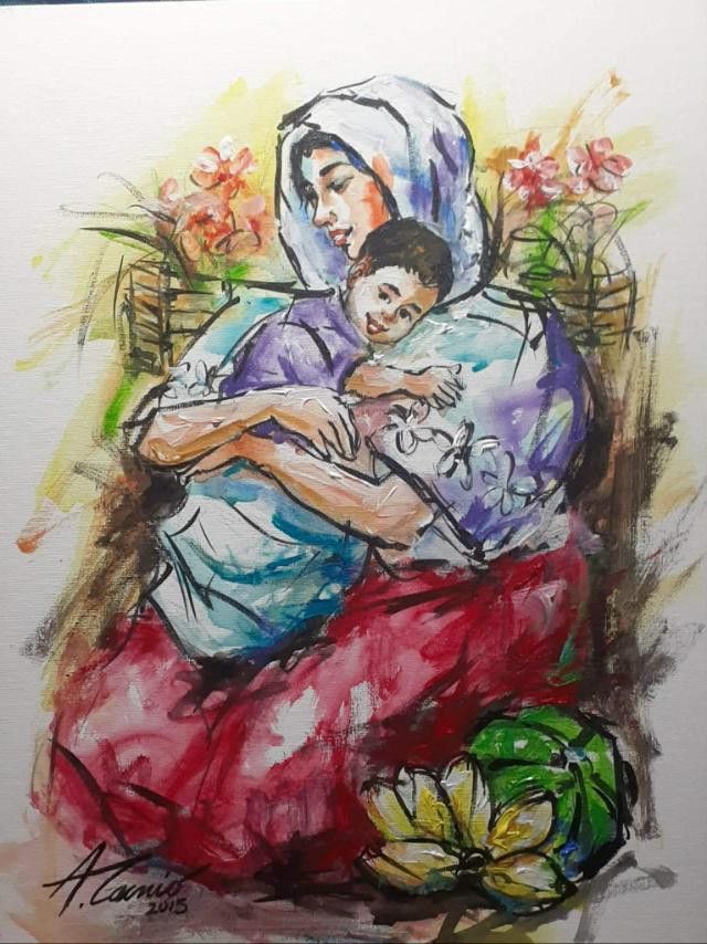 Angel Cacnio (Category: Art & Prints) located in Manila. Submitted by megaworld_art (Listing ID 1439742586, Image 1). Description: Mag Ina 12x16in acrylic on canvas 2015 with certificate of authenticity or COA free delivery metro manila.