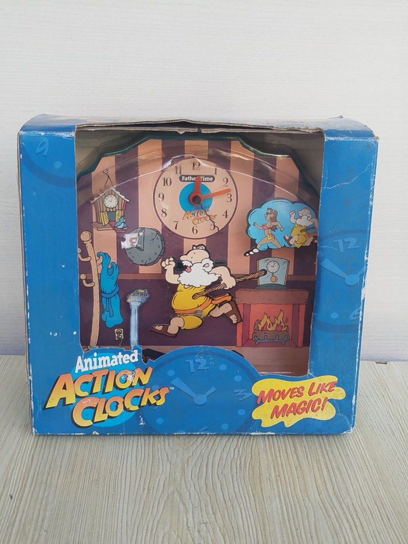 Animated Action Clocks Moves Like Magic! (Category: Clocks) located in Santa Rosa. Submitted by toysandusbmg (Listing ID 1439650323, Image 1). Description: Animated action clock Moves Like Magic -Full Motion 24 Hours a Day -Quality Quartz Movement -Wall Mounting Features Pre-owned items from Japan Old and Damage Box Still working AA Battery Good for collection .