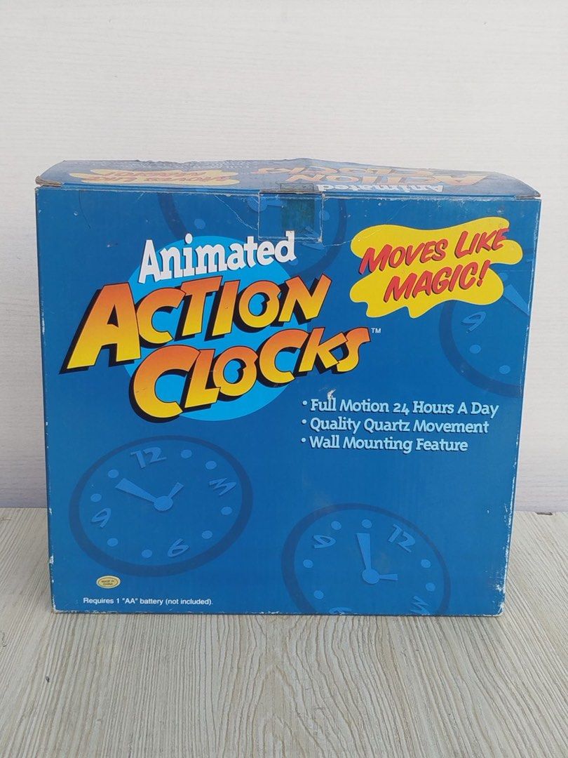 Animated Action Clocks Moves Like Magic! (Category: Clocks) located in Santa Rosa. Submitted by toysandusbmg (Listing ID 1439650323, Image 2). Description: Animated action clock Moves Like Magic -Full Motion 24 Hours a Day -Quality Quartz Movement -Wall Mounting Features Pre-owned items from Japan Old and Damage Box Still working AA Battery Good for collection .