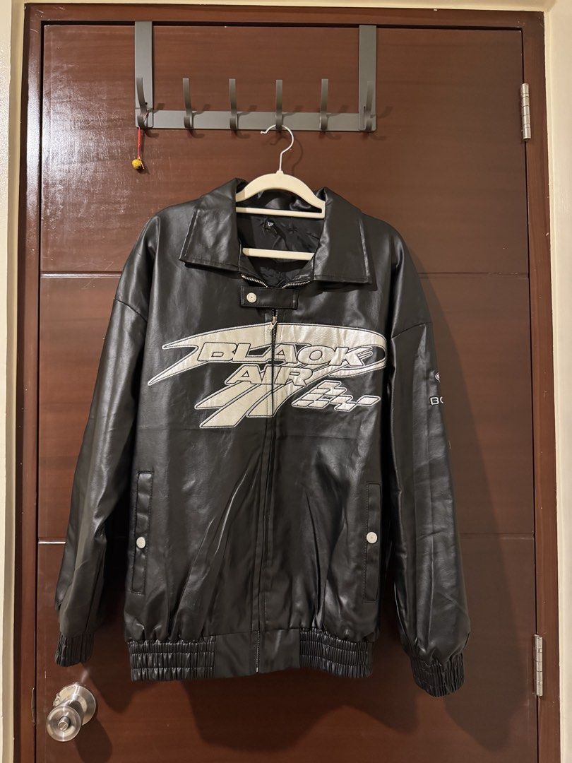 Black Air Faux Leather Jacket (Category: Coats, Jackets and Outerwear) located in Manila. Submitted by michael_199 (Listing ID 1439669011, Image 1). Description: Black leather jacket Vintage design Like new Selling for ₱1,000 .