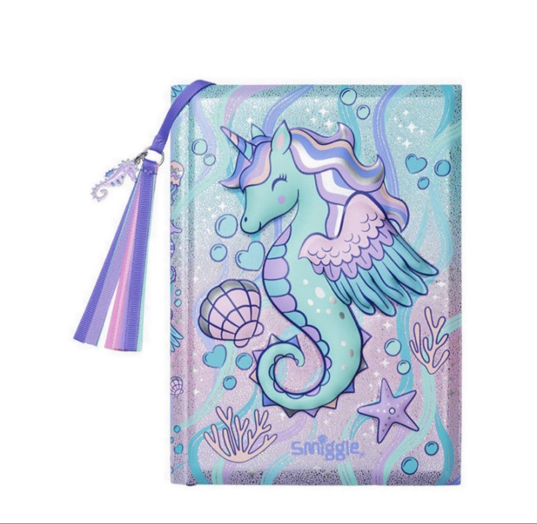 BN Smiggle Epic Adventures Notebook with Lucky Charm Bookmark Unicorn Seahorse Shiny Iridescent Blue Pink Purple Lined Note book Cute Design for Girls Kids Birthday Gift Authentic SMIGGLE product Promotional Deal (Category: Stationery & School Supplies) located in Singapore. Submitted by ywl33 (Listing ID 1439753319, Image 1). Description: ✨ Brand New in Original Smiggle Packaging 😍 Great as a gift for Unicorn lovers • Smiggle A5 Notebook featur