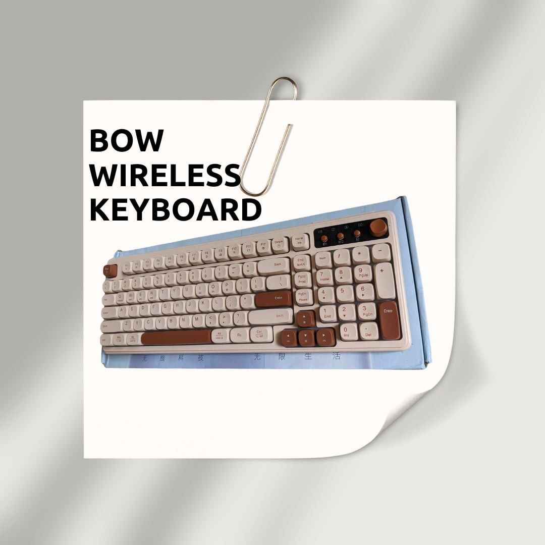 BOW Wireless Keyboard (Category: Computer Keyboard) located in Santo Tomas. Submitted by goldenbird_3f3c76 (Listing ID 1439753478, Image 2). Description: ⌨️ BOW K520 Wireless Keyboard (Rechargeable) ✨ Sleek design + multi-mode connection! 🔹 DETAILS ✔ Brand: BOW ✔ Model: K520 Series ✔ Color: Milk Brown ✔ Good working condition ✔ Rechargeable 🔋 (long lasting battery) ✔ Type-C charging 🔌 CONNECTIVITY (3 MODE) ✔ Bluetooth ✔ 2.4G Wireless (USB rece