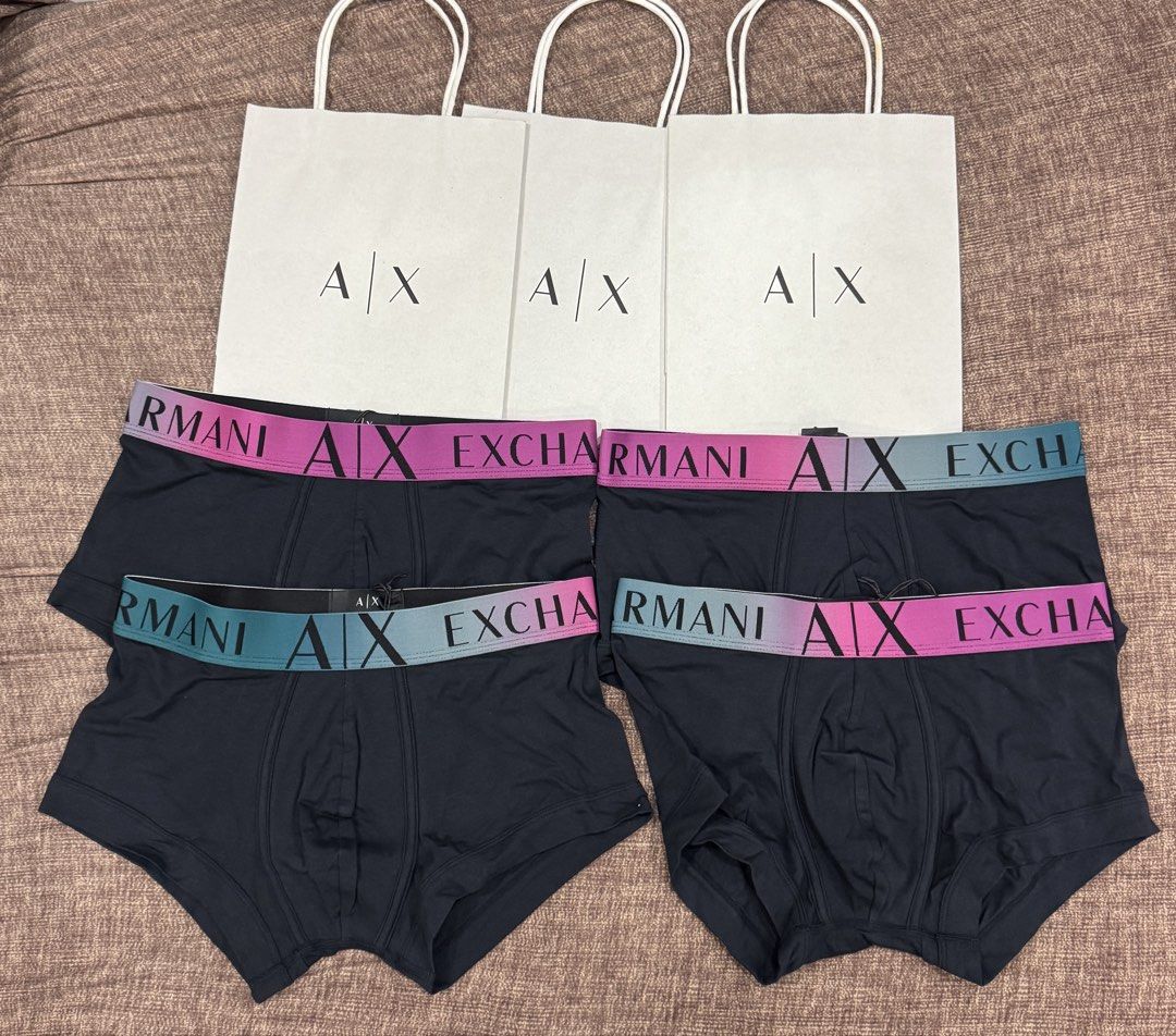 Brand New Armani Exchange Boxer Brief (Category: Underwear) located in Manila. Submitted by cdehphrey (Listing ID 1334717185, Image 1). Description: Brand New ARMANI EXCHANGE Boxer Brief. Bought it for 3540 in an Armani Exchange store, but will be selling it for 2450 only. 4 pieces onhand RFS: Realized I own so much boxers already 9000 only if you buy the four of them Comes with a paper bag making it a perfect present.