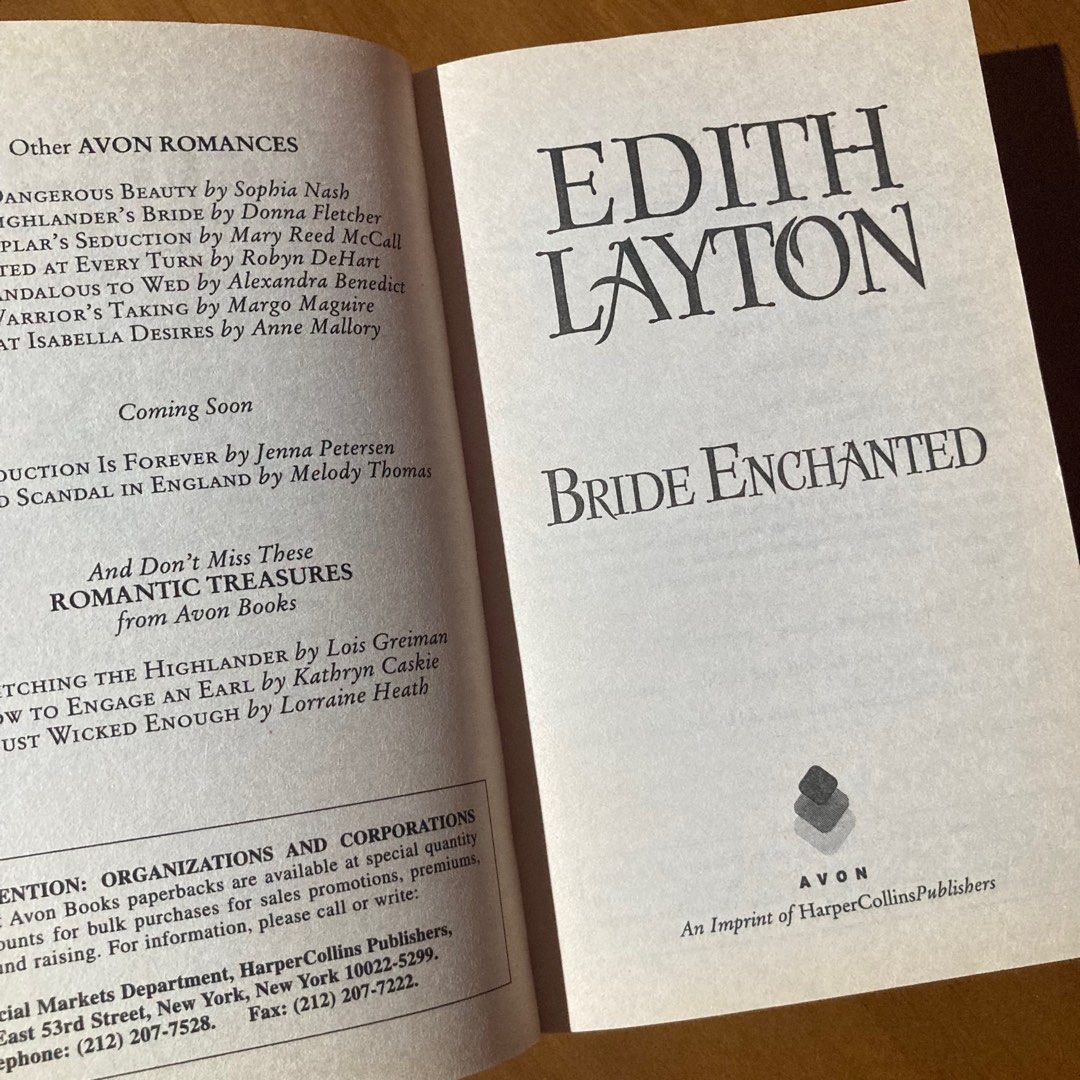 Bride Enchanted by Edith Layton (Historical Romance / Avon) (Category: Storybooks) located in Mandaluyong City. Submitted by booksforkeeps (Listing ID 1439798272, Image 3). Description: Mass Market Paperback Used Creased spine Good condition.