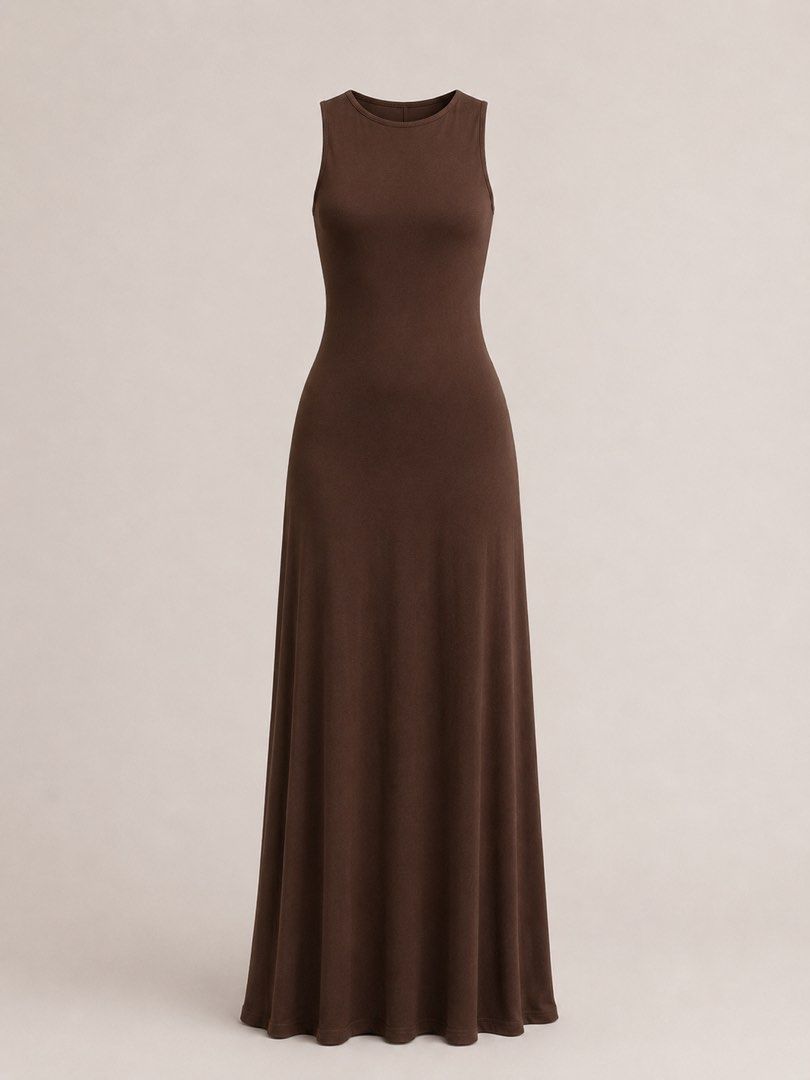 Brown Sleeveless Maxi Dress (Category: Dresses) located in Mandaluyong City. Submitted by _beadt (Listing ID 1439731450, Image 1). Description: - Brown maxi dress - Sleeveless design - Round neckline - Fitted bodice with flared skirt - Soft, flowing fabric - Suitable for casual or special occasions.