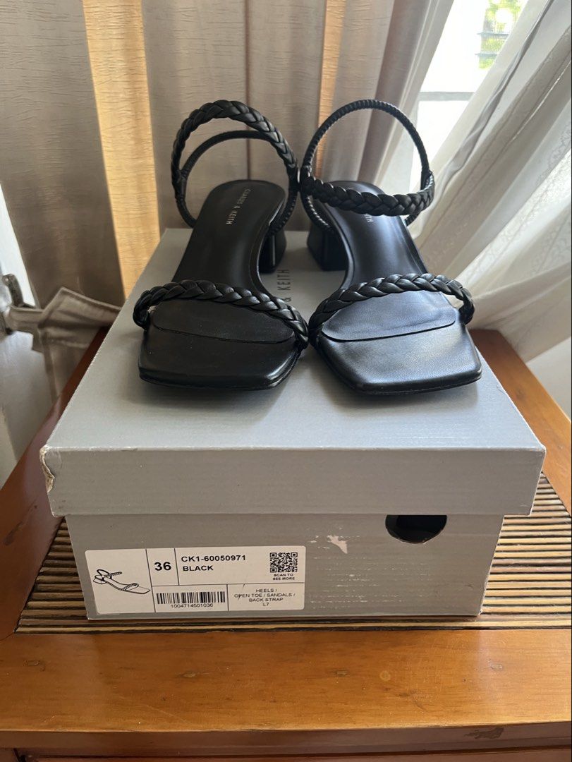 Charles & Keith Braided Strap Sandals - Black (Category: Flats & Sandals) located in Las Pinas. Submitted by kva13 (Listing ID 1439634236, Image 3). Description: - Charles & Keith sandals - Black color - Braided straps - Square toe design - Small block heel - Size 36 - Comes with original box.