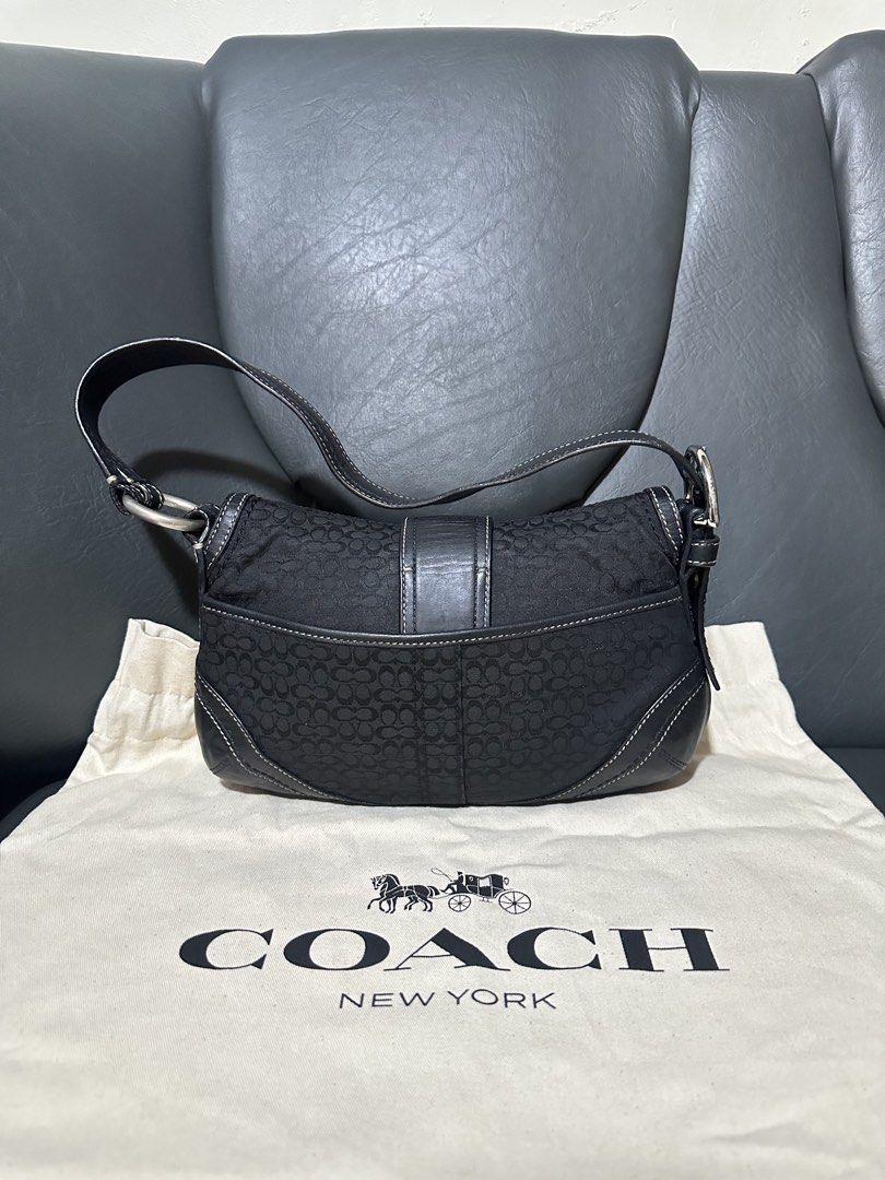 Coach Triple Black Mini Soho (Category: Luxury Bags & Wallets) located in Paranaque City. Submitted by gwyvault (Listing ID 1439631650, Image 2). Description: COACH Soho Signature Flap 🐾 100% authentic and vintage piece 🐾 Serial No. F0749-F10925 🐾 Triple Black in size mini 🐾 Rank A — no rubs on canvas and clean interior Remarks: still like new condition. with minimal hairlines on one side of strap only (not stripping—still intact!!) maintaine