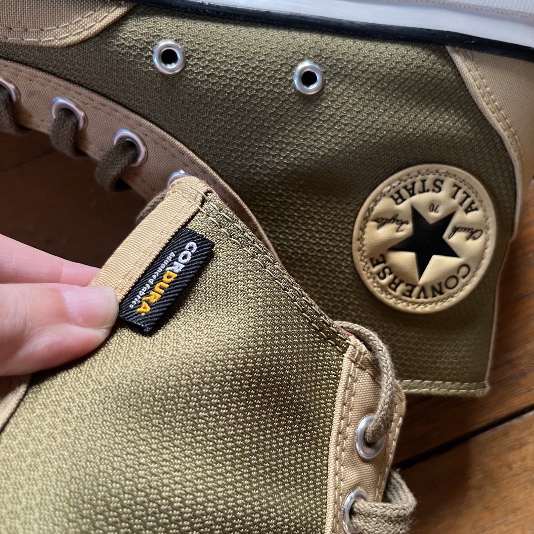 Converse Chuck 70 Cordura High Top (Category: Sneakers) located in Manila. Submitted by msruiten (Listing ID 1439708550, Image 3). Description: - Converse Chuck 70 High-Top Sneakers - Color: Olive Green and Tan - Upper: Durable Cordura Fabric - Size: US Women's 8.5 / Men's 6.5 - No box -Used twice only; like new!.