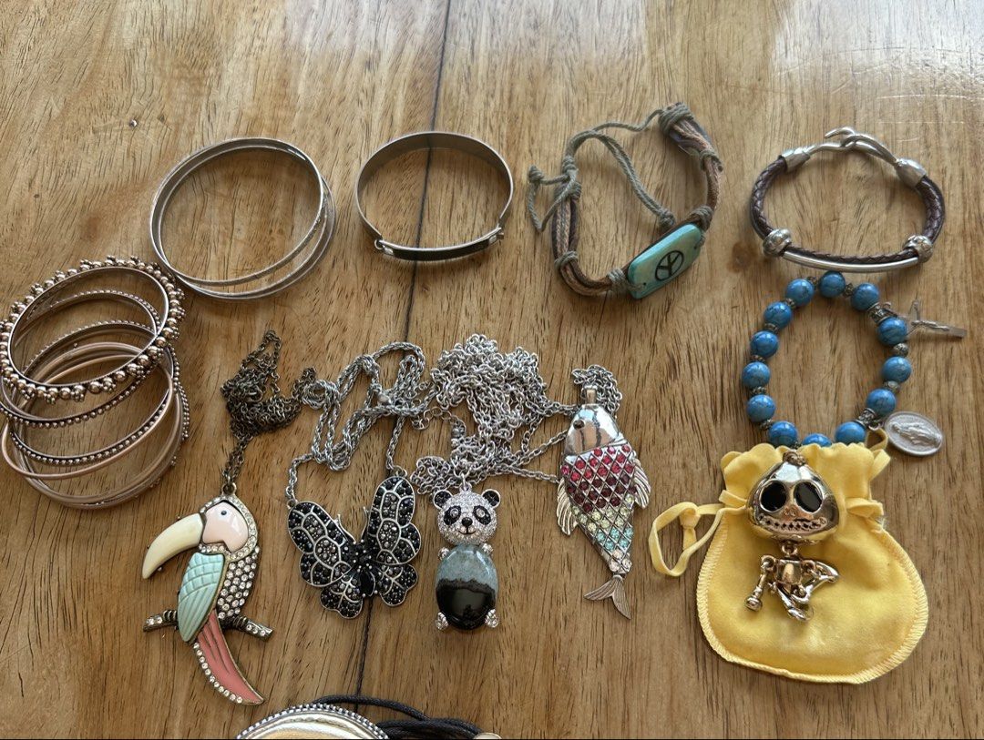 Mixed jewelry take all (Category: Necklaces) located in Manila. Submitted by ellie.copter (Listing ID 1439670273, Image 2). Description: mix of costume, stainless, leather, resin pieces.