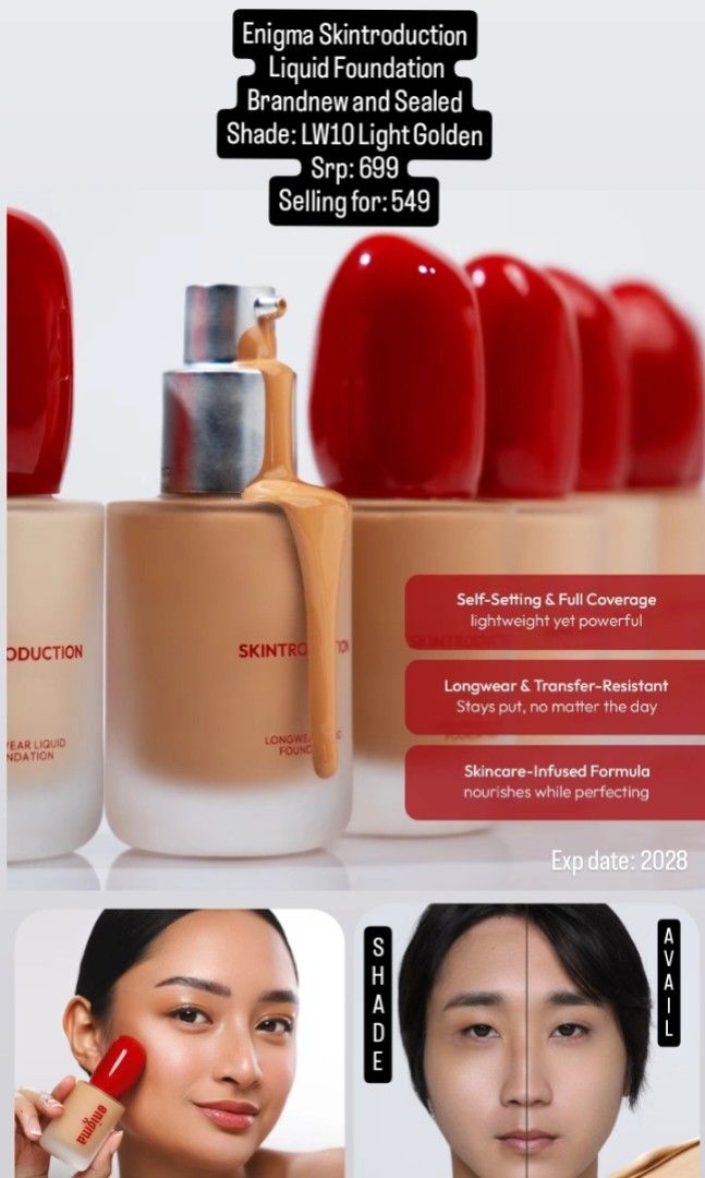 Enigma Skintroduction Liquid Foundation - LW10 shade (Category: Makeup) located in Santa Maria. Submitted by vnjyc (Listing ID 1439772741, Image 1). Description: Bnew and Sealed Loc: Bul/Taguig.