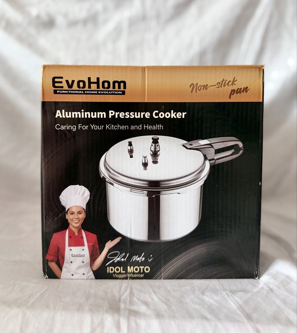 EvoHom Aluminum Pressure Cooker 3L (Category: Cookware & Accessories) located in Taguig. Submitted by onlyrovzky (Listing ID 1439791157, Image 1). Description: Brand New 1pc Onhand Original Price: ₱849 Location: Taguig City MOP: Gcash / BDO Specifications: Fast-Cooking Efficiency The EvoHom Aluminum Pressure Cooker offers fast-cooking capabilities. Its energy- efficient design ensures quick meal preparation. The aluminum body and lid provide opti