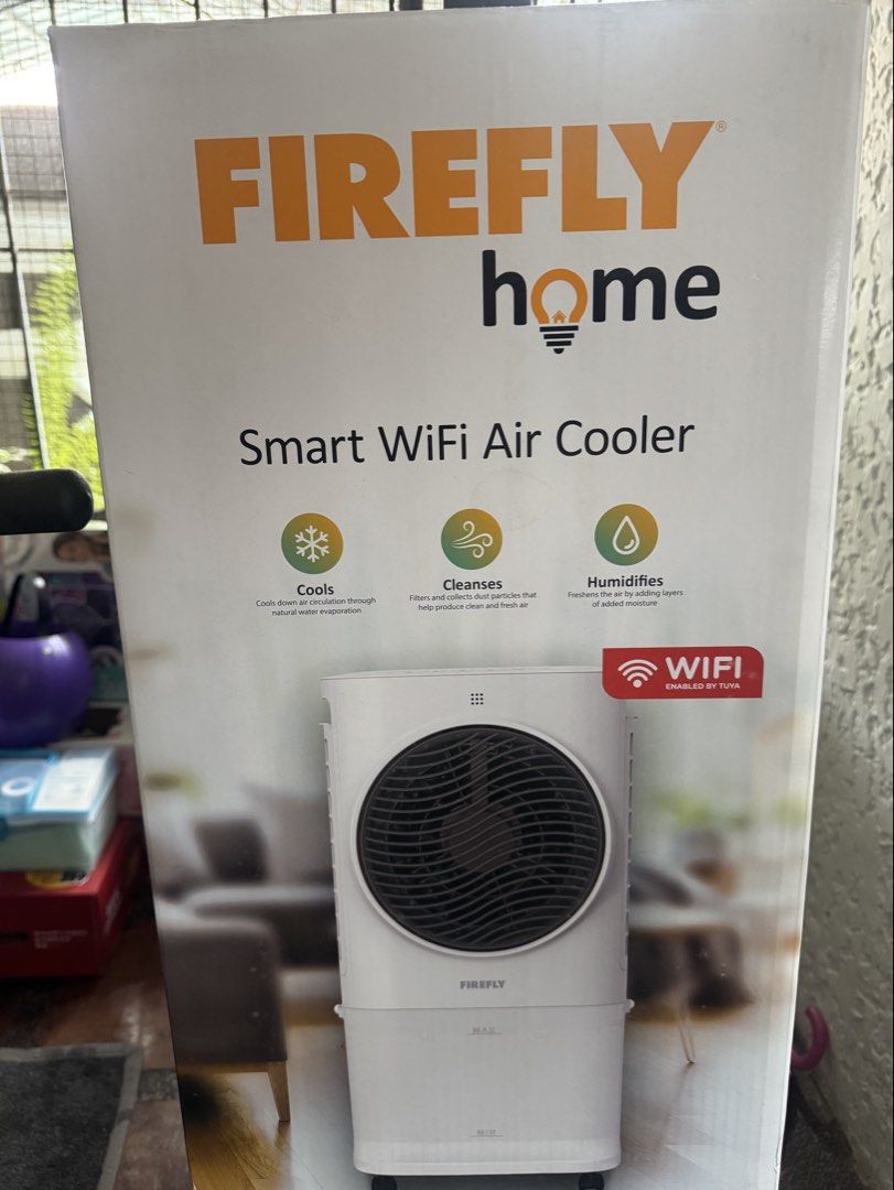 Firefly Home Smart WiFi Air Cooler (Category: Air Conditioning and Heating) located in Tarlac. Submitted by kittycloset_raid (Listing ID 1439667440, Image 1). Description: - Firefly Home Smart WiFi Air Cooler - Cools, cleans, and humidifies - WiFi connectivity - Multiple settings and timer functions - Includes original box - Purchased from ACE Hardware (receipt included) RFS: upgrade .