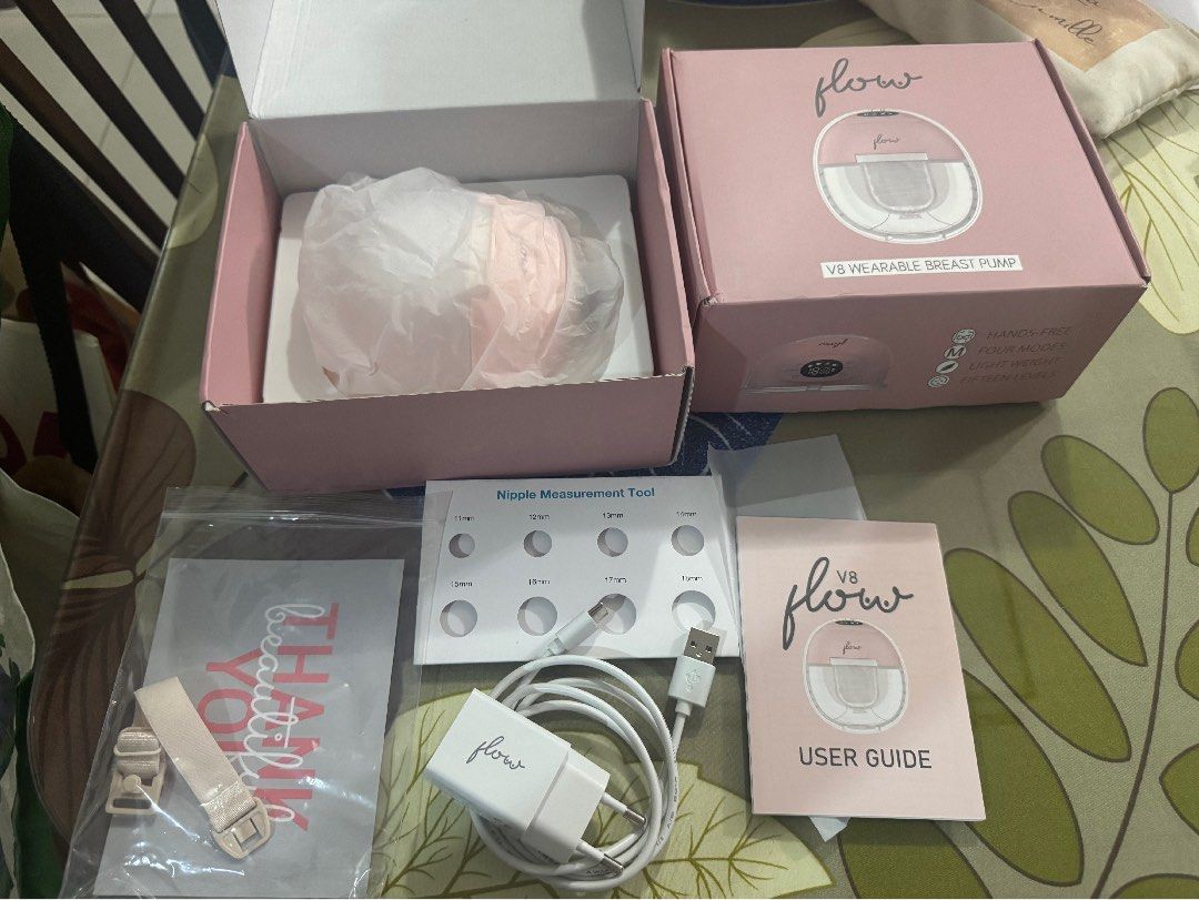 Flow V8 Wearable Breast Pump (2pcs) (Category: Breastfeeding & Bottle Feeding) located in San Fernando. Submitted by camzkie (Listing ID 1439760120, Image 2). Description: - Flow V8 Wearable Breast Pumps (w/o app) - Comes with charging cables - User guide included - Nipple measurement tools for a perfect fit - Features a convenient bra strap - Designed for hands-free, discreet, and comfortable pumping -Bought in orange app Feb 24 and March 3, 202