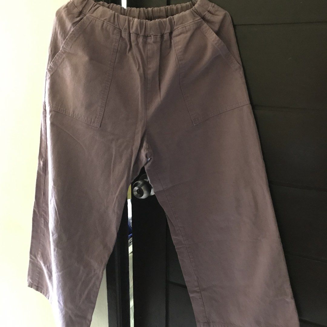 Garterized wide leg denim pants (Category: Other Bottoms) located in Manila. Submitted by bbeeaa (Listing ID 1439685679, Image 1). Description: - thrifted - w: 24-38 in - l: 34 1/2 in - leg hole: 24 in - color: violet - color rate: 8.5/10.