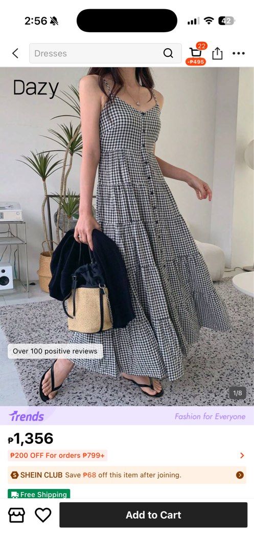 Gingham black and white long dress (Category: Dresses) located in Cebu City. Submitted by declutter.ss (Listing ID 1439699067, Image 3). Description: Used twice only Fits up to medium size.