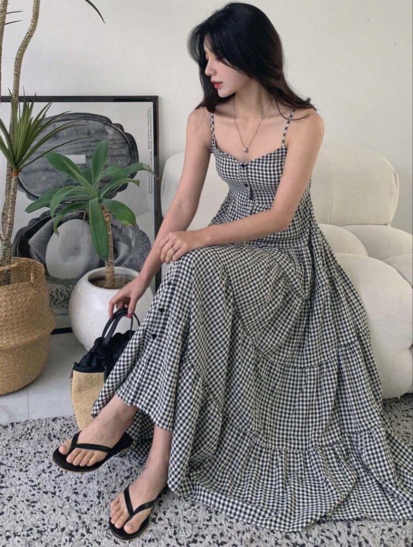 Gingham black and white long dress (Category: Dresses) located in Cebu City. Submitted by declutter.ss (Listing ID 1439699067, Image 1). Description: Used twice only Fits up to medium size.