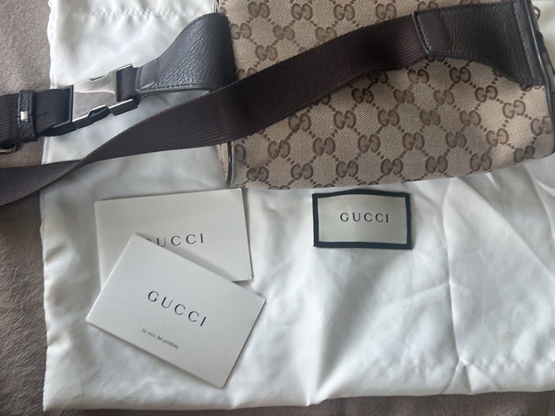 Gucci GG Canvas Belt Bag (Category: Luxury Bags & Wallets) located in Manila. Submitted by lperu71 (Listing ID 1439708988, Image 2). Description: - Authentic Gucci belt bag - Features the iconic GG monogram - Adjustable black belt strap with silver-tone buckle - Includes dust bag and authenticity cards - Made in Italy Php 25,500 slightly negotiable .