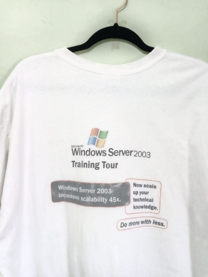 Hanes Beefy-T Windows Server 2003 Training Tour Shirt (Category: Tshirts & Polo Shirts ) located in Manila. Submitted by onewikstraight (Listing ID 1439651905, Image 3). Description: - Vintage Hanes Beefy-T shirt - Features Windows Server 2003 Training Tour design - Front: Small Windows Server 2003 logo - Back: Windows Server 2003 Training Tour logo and text about scalability - Size: Adult XL 24W 33L - Material: 100% cotton PM cavite location 200