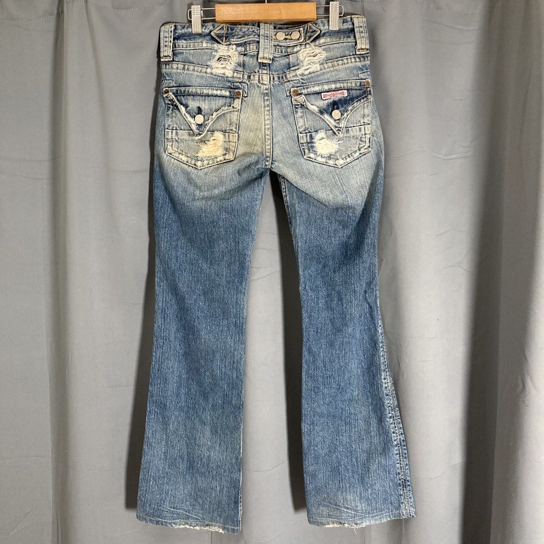 Hudson Jeans Distressed Flare Jeans (Category: Jeans) located in Manila. Submitted by ml_thriftph (Listing ID 1439748294, Image 1). Description: 26 on tag- On tape measure; 29w-30w 40L - TR Vibes - Authentic Hudson Jeans - Distressed design - Classic flare cut - Faded blue wash - Button and zipper closure - Made in USA - Unique back pocket design.
