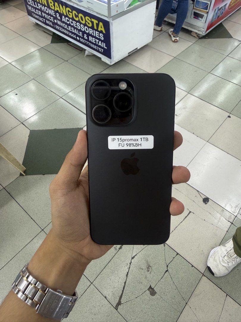 iPhone 15 Pro Max 1TB 98% batt, openline (Category: iPhone 15 Series) located in Manila. Submitted by carimgadgets (Listing ID 1439755779, Image 1). Description: 📍Location: Greenhills xc 12 stall 🚚Open for delivery | cod + sf first come, first serve 🤗.