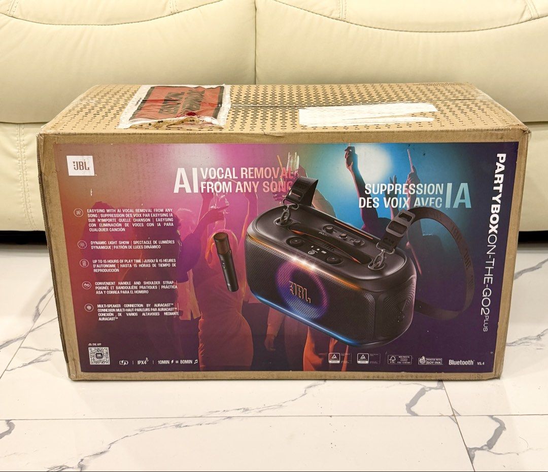 JBL PartyBox On-The-Go 2 Plus Portable Speaker (Category: Soundbars, Speakers & Amplifiers) located in Pasay City. Submitted by zette_ (Listing ID 1439790124, Image 2). Description: ‼️ONHAND‼️ 📌1 MIC ONLY 📌US VARIANT ✔️SEALED - JBL PartyBox On-The-Go 2 Plus - Portable speaker - AI vocal remover - Dynamic light show - Up to 6 hours of playtime - Convenient handle and shoulder strap - Multi-device connection for karaoke.