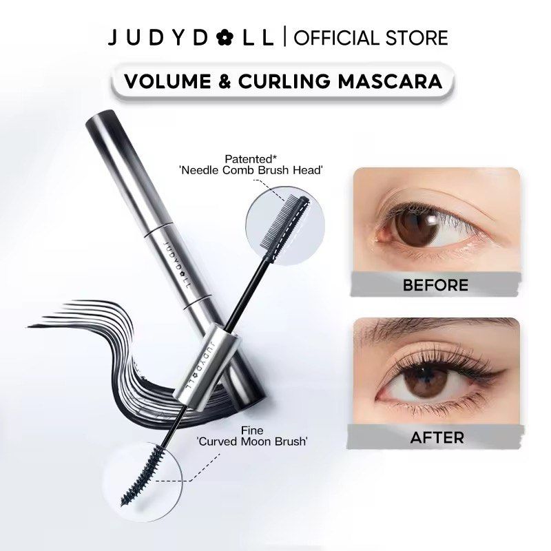 JUDYDOLL Volume & Curling Mascara (Category: Makeup) located in Quezon City. Submitted by annemnl (Listing ID 1439613186, Image 1). Description: - RFS: Have 2 mascaras so used only once - JUDYDOLL Volume & Curling Mascara for dramatic lashes. - Patented needle comb brush head for precise application. - Fine curved moon brush for curling..