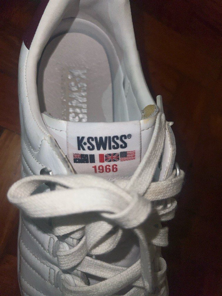 K-Swiss Leather Sneakers US12 (Category: Sneakers) located in Quezon City. Submitted by chloe_declutter (Listing ID 1439668797, Image 2). Description: Cubao qc Very lightly used Rfs: to narrow for my wide feet.