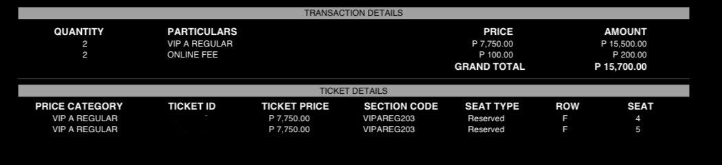 Laufey Day 2 VIP A REGULAR - May 27, 2026 (Category: Events Tickets) located in Cagayan de Oro. Submitted by zowewe (Listing ID 1439608510, Image 2). Description: Selling my 2 VIP A Regular tickets for Laufey Day 2, May 27, 2026 Section 203, Row F, Seats 4&5 P15,700 for both tickets (online fee inclusive). Negotiable for sure buyers.