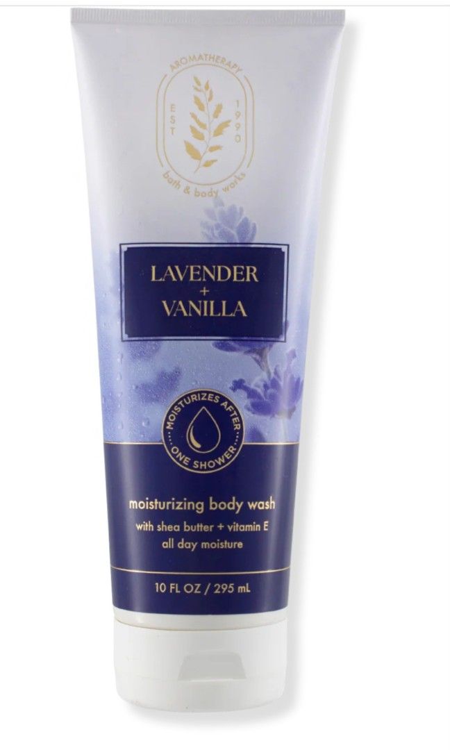 LAVENDER+VANILLA BODY WASH (Category: Bath) located in Manila. Submitted by msonsonshop (Listing ID 1416963599, Image 2). Description: Original Bath && Body Works Moisturizing Body Wash The body wash Sleep + Vanilla takes you into a wonderful evening - gentle like a bouquet on the bedside table that gives peace and security. The calming scent of Lavender oil awakens the longing for relaxation, while warm vanilla absolute gently envelops your mind