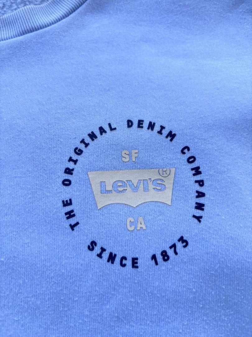 Levi's Relaxed Crewneck Sweatshirt - Medium (Category: Coats, Jackets and Outerwear) located in Caloocan City. Submitted by wreps (Listing ID 1439615373, Image 3). Description: - Levi's crewneck sweatshirt - Light blue color - Size: Medium (M) - Relaxed fit - Features Levi's logo on chest - Includes small red Levi's tag - Made in Vietnam.