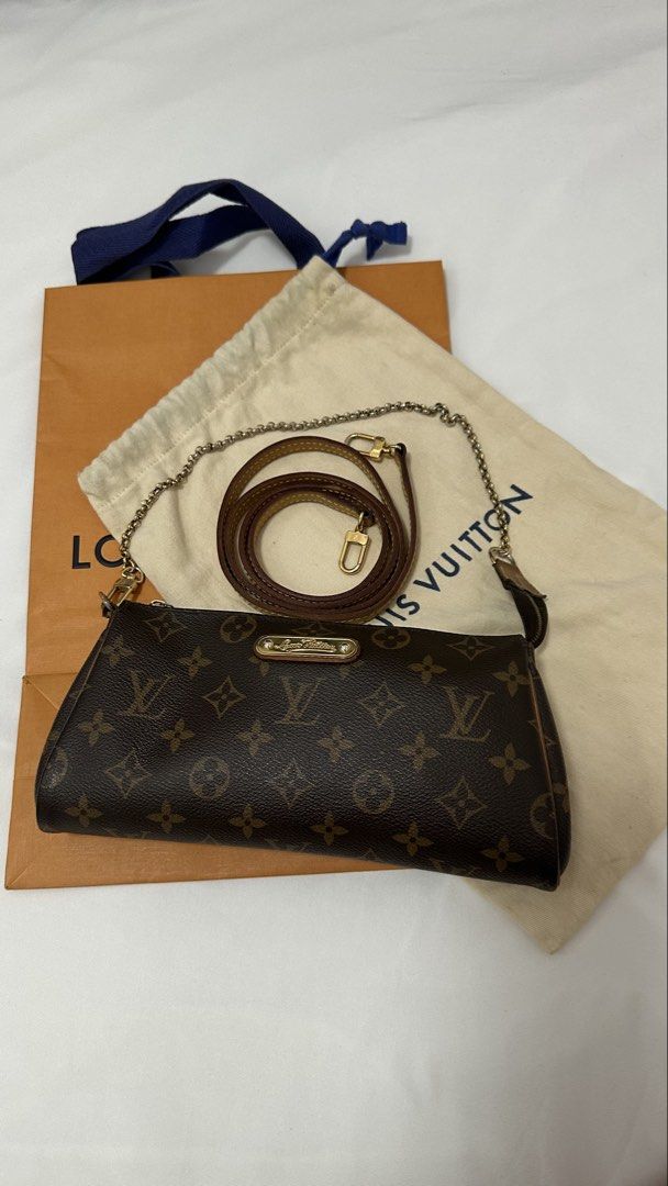 LOUIS VUITTON EVA CLUTCH SLING BAG (Category: Luxury Bags & Wallets) located in Bayombong. Submitted by nhieeee (Listing ID 1439752355, Image 1). Description: 100% Authentic LV EVA CLUTCH Comes with dust bag, paper bag, and code: AA1164 Elegant and perfect for everyday use.