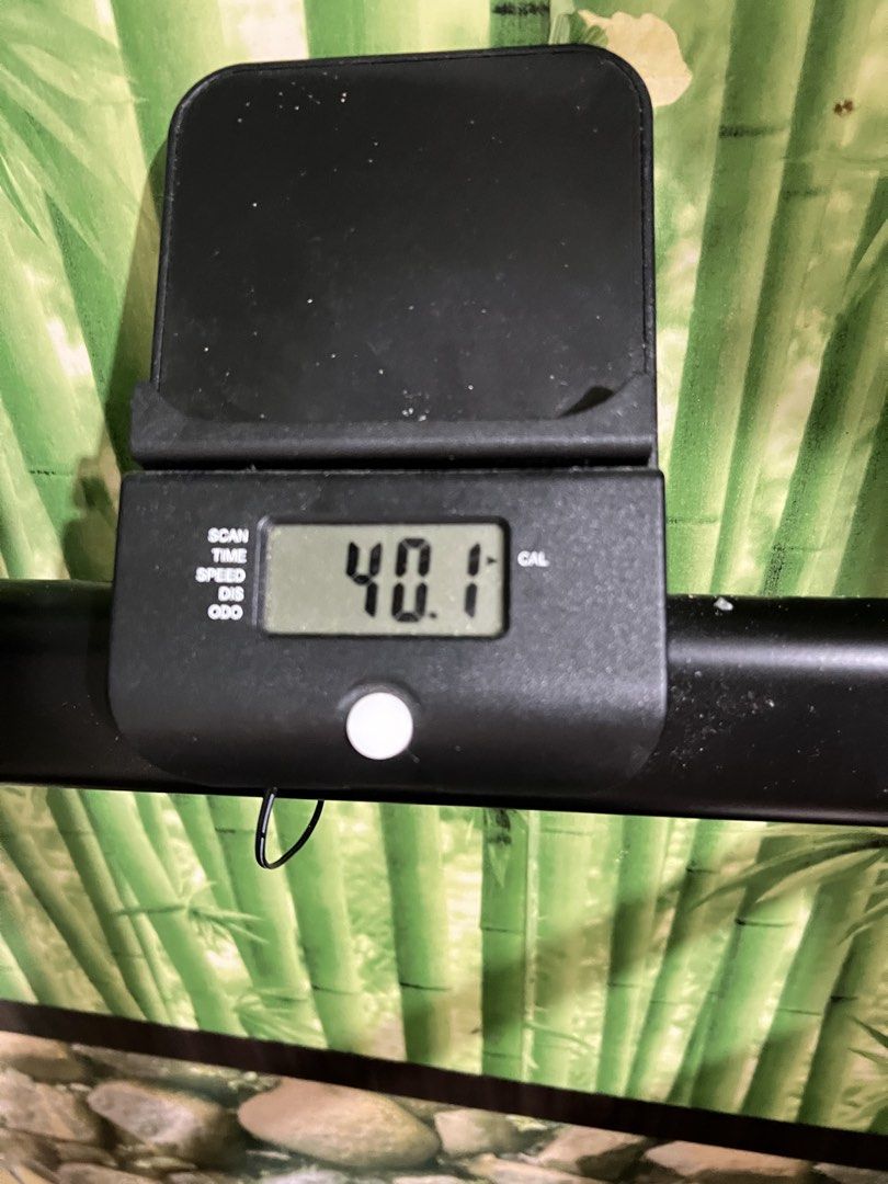 Manual Treadmill (Category: Cardio & Fitness Machines) located in Paranaque City. Submitted by eandcvintageandpreloved25 (Listing ID 1439772689, Image 1). Description: - Manual treadmill - Black running surface - Black frame - Digital display shows '40.1' - Includes warning label - Features 'Attention' label with incline adjustment instructions.
