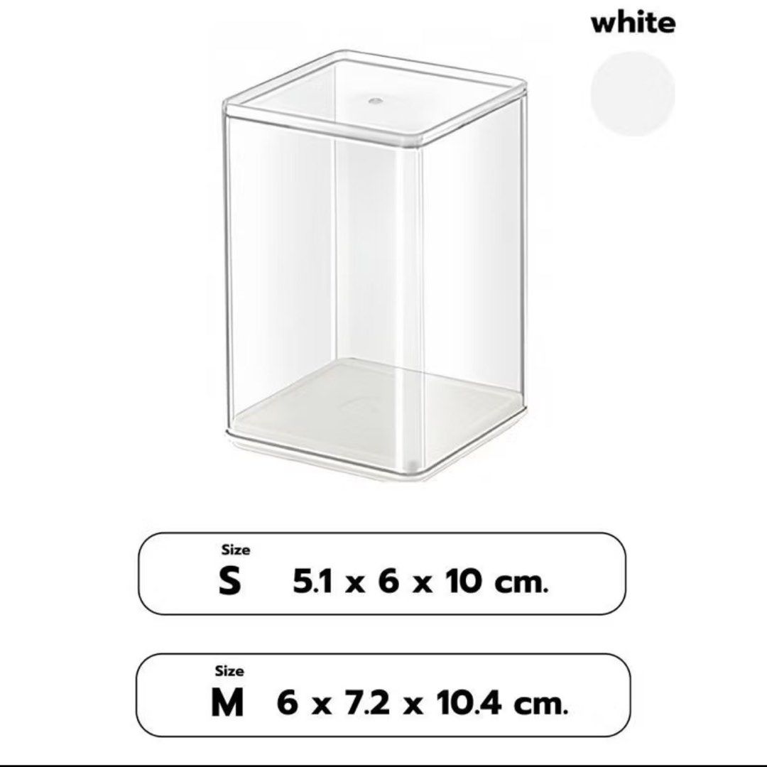 Medium Clear Acrylic Storage Box - 6 pcs. (Category: Storage Boxes & Baskets) located in Taguig. Submitted by decluttering.v.2.0 (Listing ID 1439608101, Image 2). Description: - Pack of 3 clear acrylic storage boxes - Available sizes: S (5.1 x 6 x 10 cm) and M (6 x 7.2 x 10.4 cm) - Color: White - Ideal for organizing small items and accessories - Perfect for displaying collectibles - Stackable and space-saving design Rfs: Wrong size .