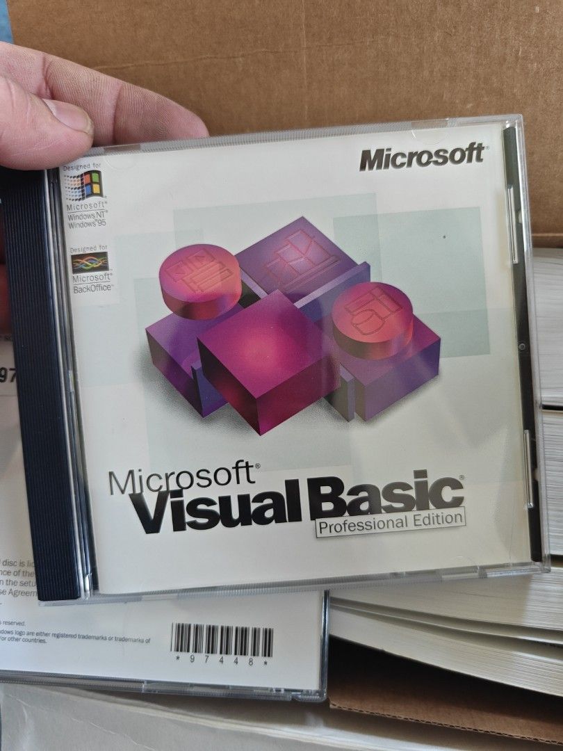 Microsoft Visual Basic Professional Edition (Category: Software) located in Kuala Terengganu. Submitted by khstudio (Listing ID 1439634657, Image 2). Description: - Microsoft Visual Basic Professional Edition software - Includes Microsoft Developer Network Library-Visual Studio '97 CD - Comes with two guides: - "Visual Basic Guide to Data Access Objects Crystal Reports for Visual Basic" - "Visual Basic Component Tools Guide" - Ideal for developer