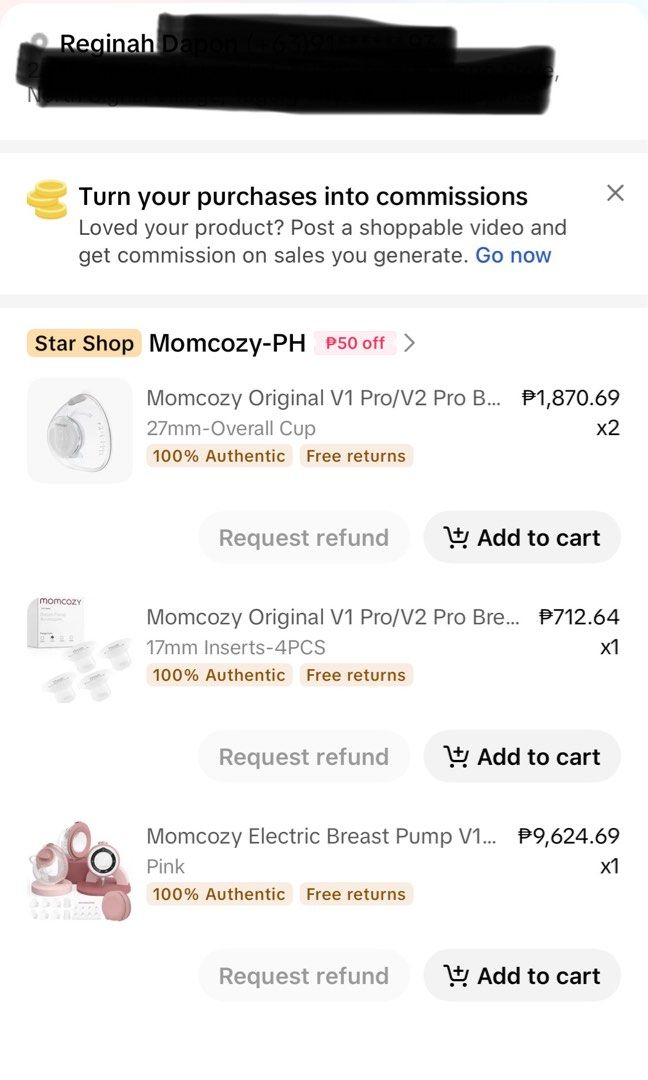 Momcozy V1 Wearable Cups only! (Category: Breastfeeding & Bottle Feeding) located in Taguig. Submitted by reg16 (Listing ID 1439730410, Image 2). Description: - Momcozy V1 Pro Wearable Cups only! - Barely used - Bought it @ ₱1870/pc on Tiktok Shop - Selling it a low price - No tubings included.