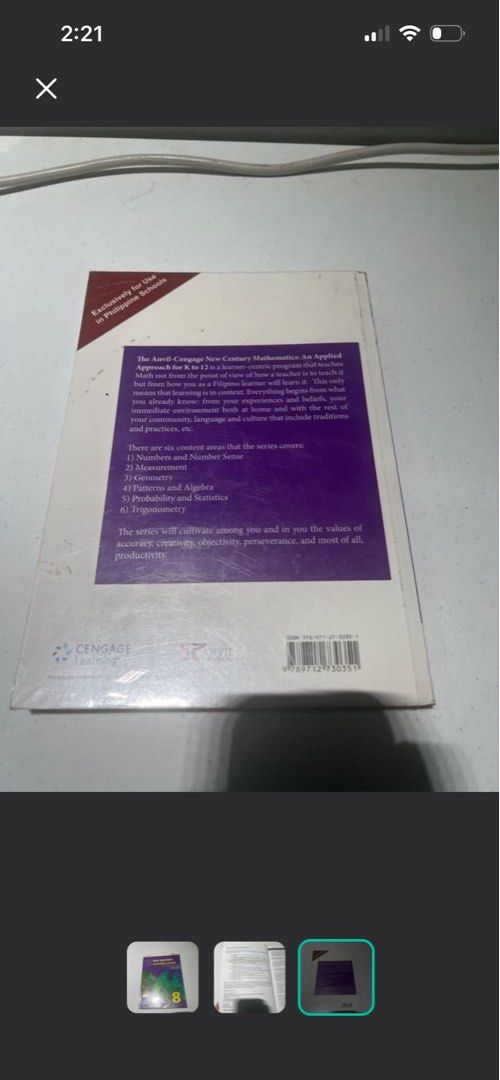 New Century Mathematics 8 (2016 ed.) by Simon Chua (Category: Textbooks) located in Quezon City. Submitted by chloe_declutter (Listing ID 1439662908, Image 3). Description: Like new Very minor writings Qc cubao Still available 05/24/2026.